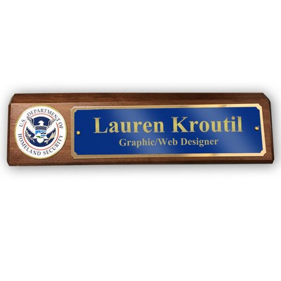 Genuine Walnut Desk Block w/US Homeland Security Medallion & Blue Plate