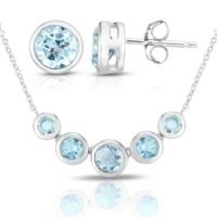 Jilco Inc. Blue Topaz & Diamond Quatrefoil Earring & Necklace Set