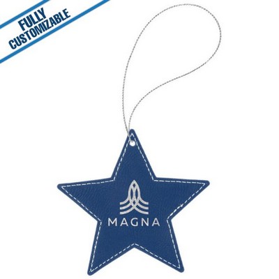 Blue & Silver Leatherette - Ornament With Silver String - Star