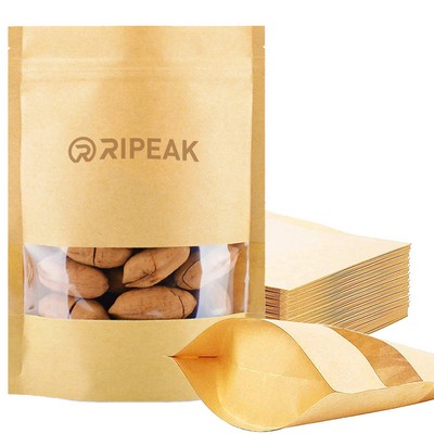 8.7 x 12.2" Kraft Bags with Window Stand Up Ziplock Seal Paper Bag Resealable Food Storage Pouch