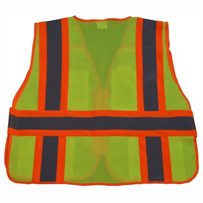 Lime Mesh Orange Contrast Binding Expandable Breakaway Public Safety Vest