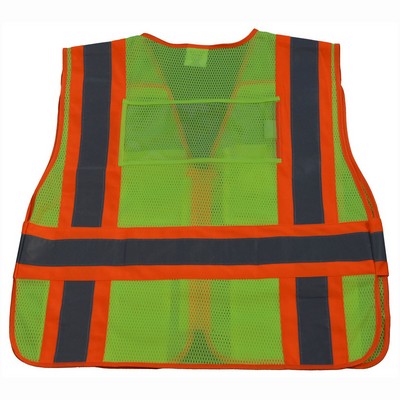 Lime Mesh Orange Contrast Incident Command Breakaway Vest with Clear PVC Pocket on Back