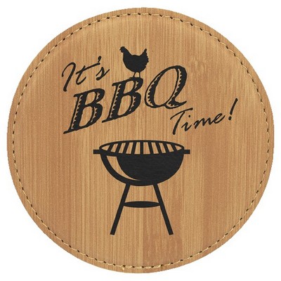 Round Coaster, Bamboo Faux Leather, Engraved, 4" Dia