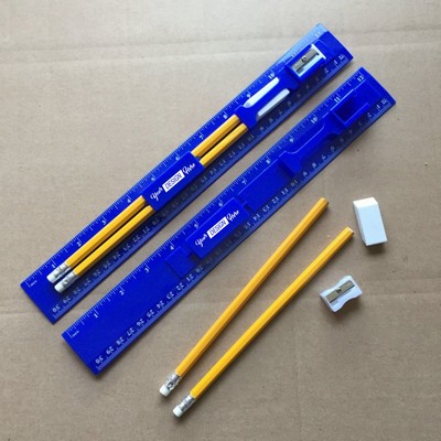 12" Plastic Ruler Kit With Pencil, Eraser, Sharpener