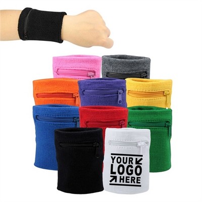 Zipper Pocket Sweatband Terry Wristband