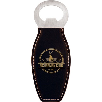 Black/Gold Leatherette Bottle Opener with Magnet