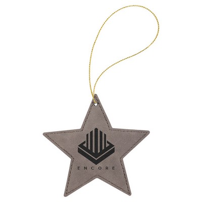 Gray Leatherette Star Ornament with Gold String