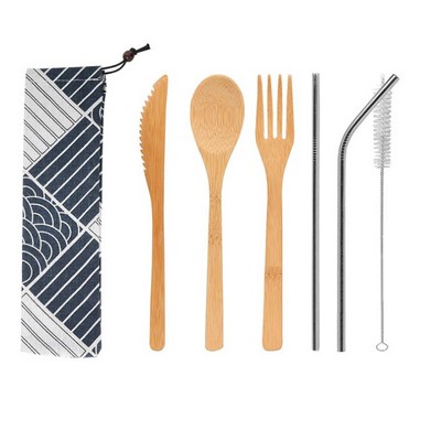 6-in-1 Reusable Bamboo Utensils Cutlery Set