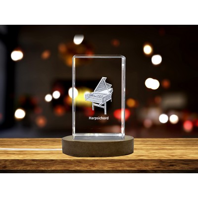 Harpsichord 3D Engraved Crystal Trophy Award w/LED Base Light - Musical Recognition