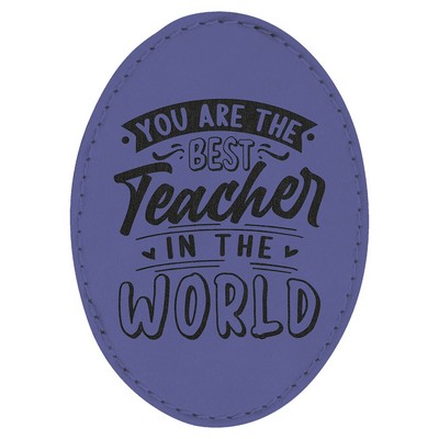 Oval Engraved Patch with Adhesive, Purple Faux Leather, 3 1/2" x 2 1/2"