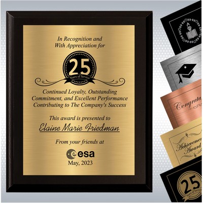 Black Matte Finish Wood Plaque Personalized Years of Service Gift Award (8" x 10")