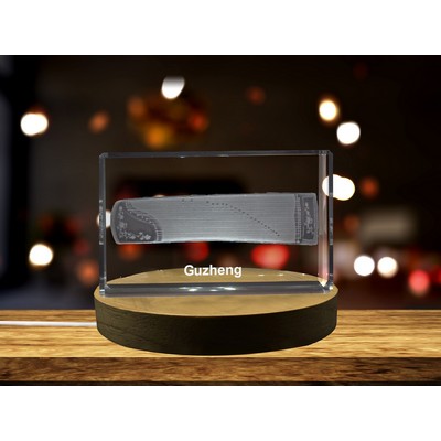 Guzheng 3D Engraved Crystal Trophy Award w/LED Base - Musical Keepsake