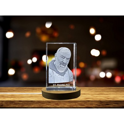 St. Padre Pio 3D Engraved Crystal Trophy Award w/LED Base