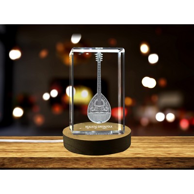 Bouzouki 3D Engraved Crystal Trophy Award w/LED Base