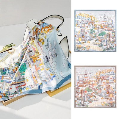 Silk 100% Mulberry Silk Scarf Double Side Print Scraf