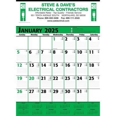 Commercial Contractor Calendar: Green & Black 2025, 2+ Imprint Colors