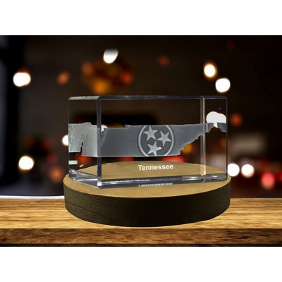 Tennessee 3D Engraved Crystal Trophy w/LED Base - Recognition Decor