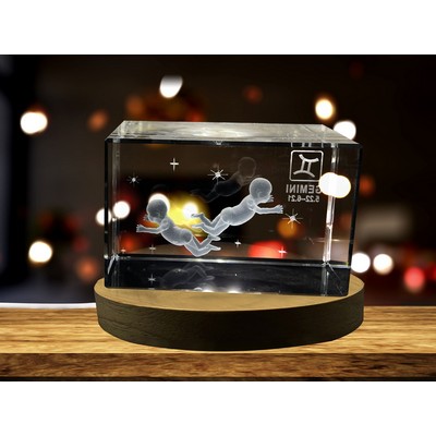 Gemini Zodiac Sign 3D Engraved Crystal Award w/LED Base Light