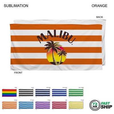 72Hr Fast Ship - Cabana Stripe Sublimated, Heaviest Weight, Plush Velour Terry Beach Towel, 30x60