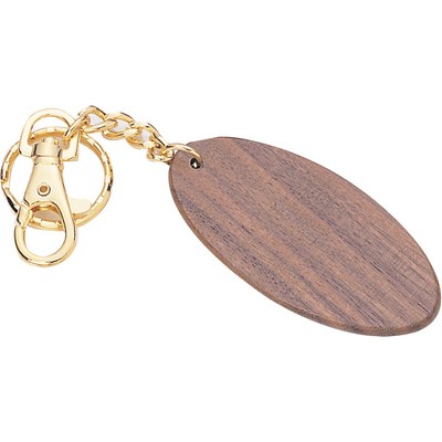 Short Oval Shaped Wooden Key Chain in Walnut Finish