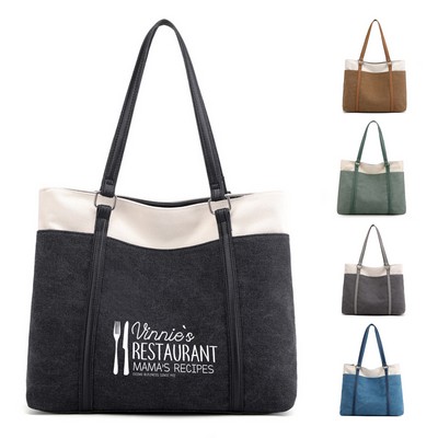 Cotton Canvas Laptop Tote Bag