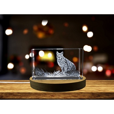 Eurasian Lynx Crystal Sculpture Trophy Award w/LED Base Light