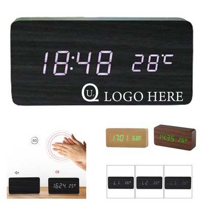 5.91x2.76x1.57" Wooden LED Digital Alarm Clock