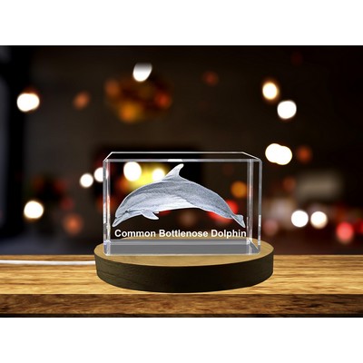 Elegant Common Bottlenose Dolphin Crystal Sculpture - Engraved Marine Life Art