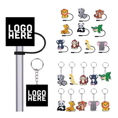 Straw Covers Cap Keychain Set