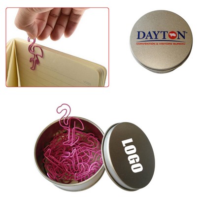 Bird Flamingo Shaped Paper Clips In Tin Box