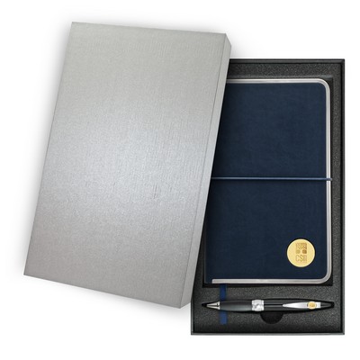 Navy Blue Journal Set W/ Gold Medallion