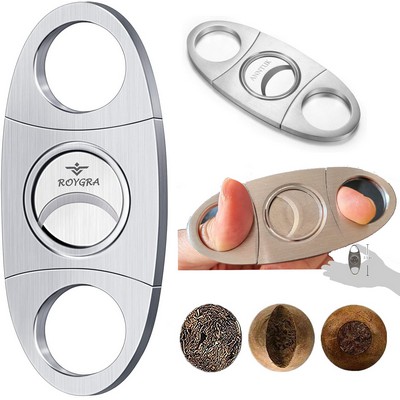 Premium Stainless Steel Double-Blade Cigar Cutter — Custom Logo Engraved Gift