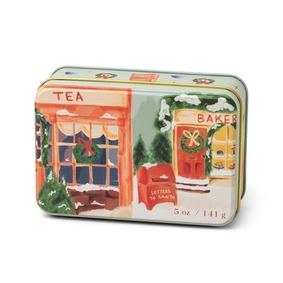 Holiday Tin 5 Oz Matte Illustrated Tin With Storefront Scene - Sweet Orange