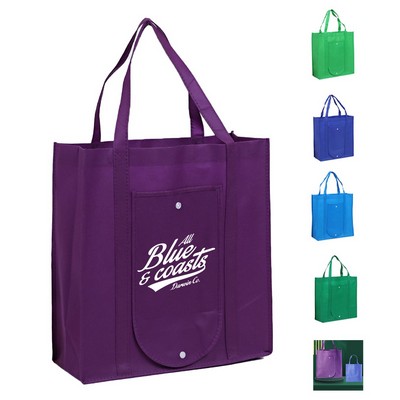 Eco-Friendly Foldable Non-Woven Shopping Bag with Snap Closure ?