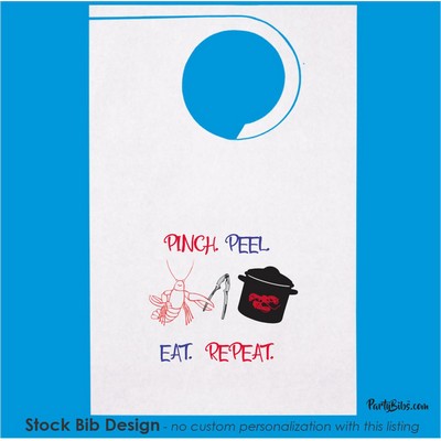 Stock "Pinch, Peel, Eat & Repeat Multicolored" Design Poly Backed Paper Bibs w/Ties Minimum 25 bibs