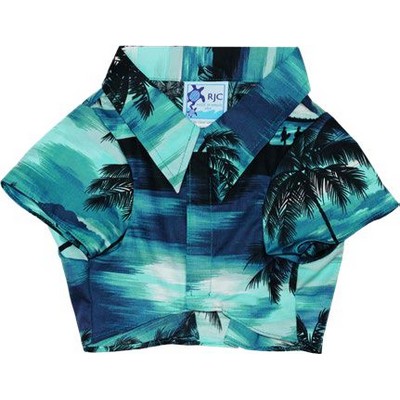 Dog Hawaiian Tropical Print Turquoise Cotton Shirt