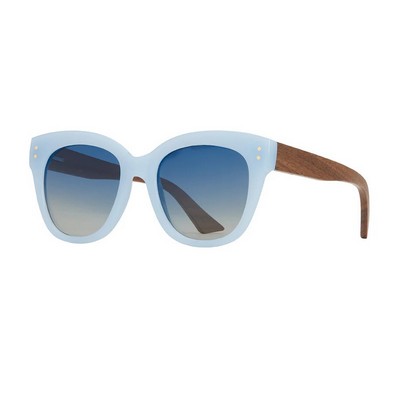 Cora Milky Blue & Walnut Wood Polarized Sunglasses