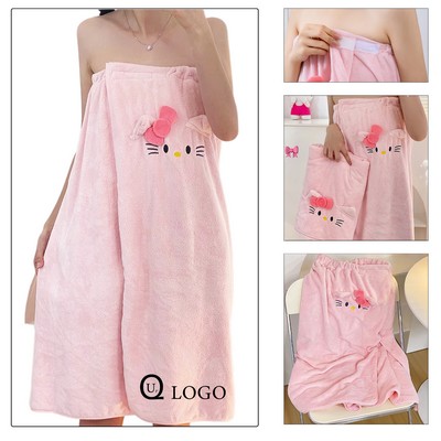 Coral Fleece Kt Cat Women Wearable Bath Towel