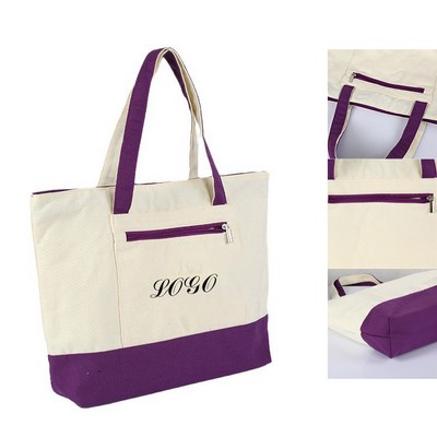12 Oz. Cotton Canvas Zippered Boat Tote