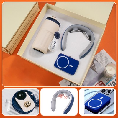 Executive Gift Vacuum Coffee Cup with Neck Massage Power Bank Set