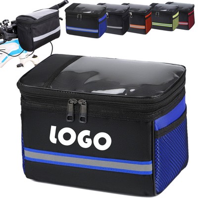 Large Capacity Bicycle Water-Resistant Handlebar Front Bag With Reflective Trim& Touchscreen Pocket