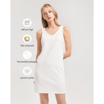 Women's All-Over Print Rib Knit V Neck Mini Dress