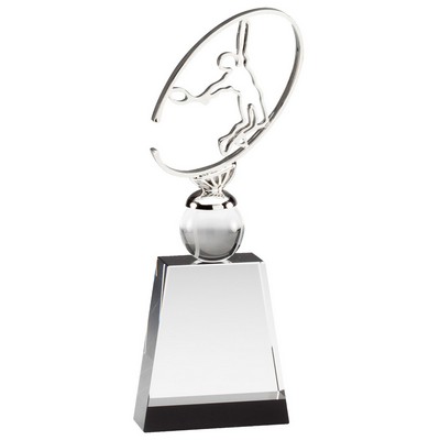 Modern Metal Tennis Sculpture on Crystal Base Trophy w/Ball (9 3/4" x 3 1/2")