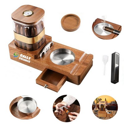 Wooden Cigar Case Humidor Ashtray Set With Cutter Office