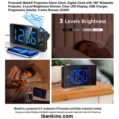 iBank ® Projection Alarm Clock, Digital Clock with 180° Rotatable Projector