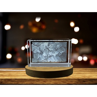 Hibiscus 3D Engraved Crystal Trophy Award w/LED Base - Elegant Tropical Decor