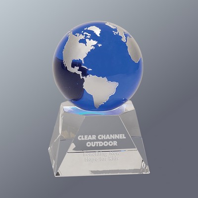 Blue Crystal Globe on Clear Crystal Base Series, Medium (3"x 5"H)