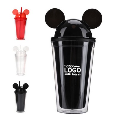 Mouse Ear Plastic Tumbler With Straw