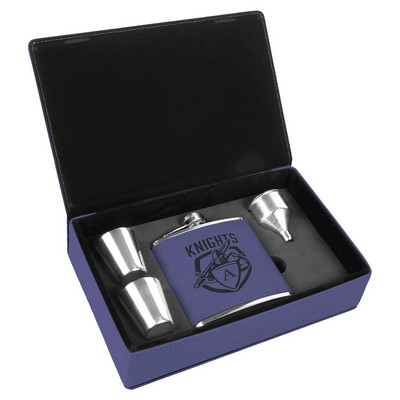 6 oz. Purple Leatherette Flask Gift Set
