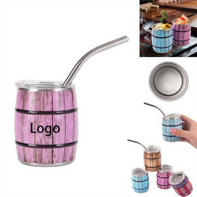 Small Wine Barrel - Shaped Wine Glass with a Straw